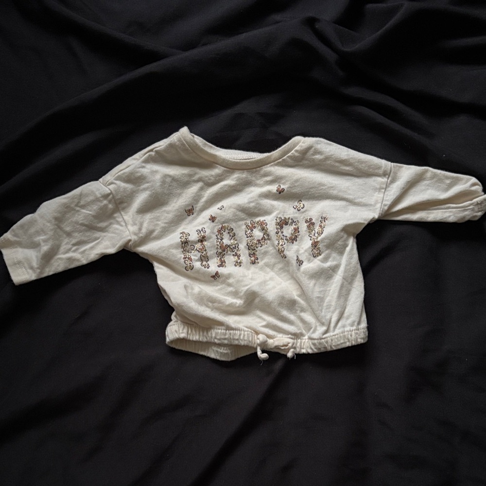 Carter's Cream Long Sleeve Shirt with Floral 'Happy' Print